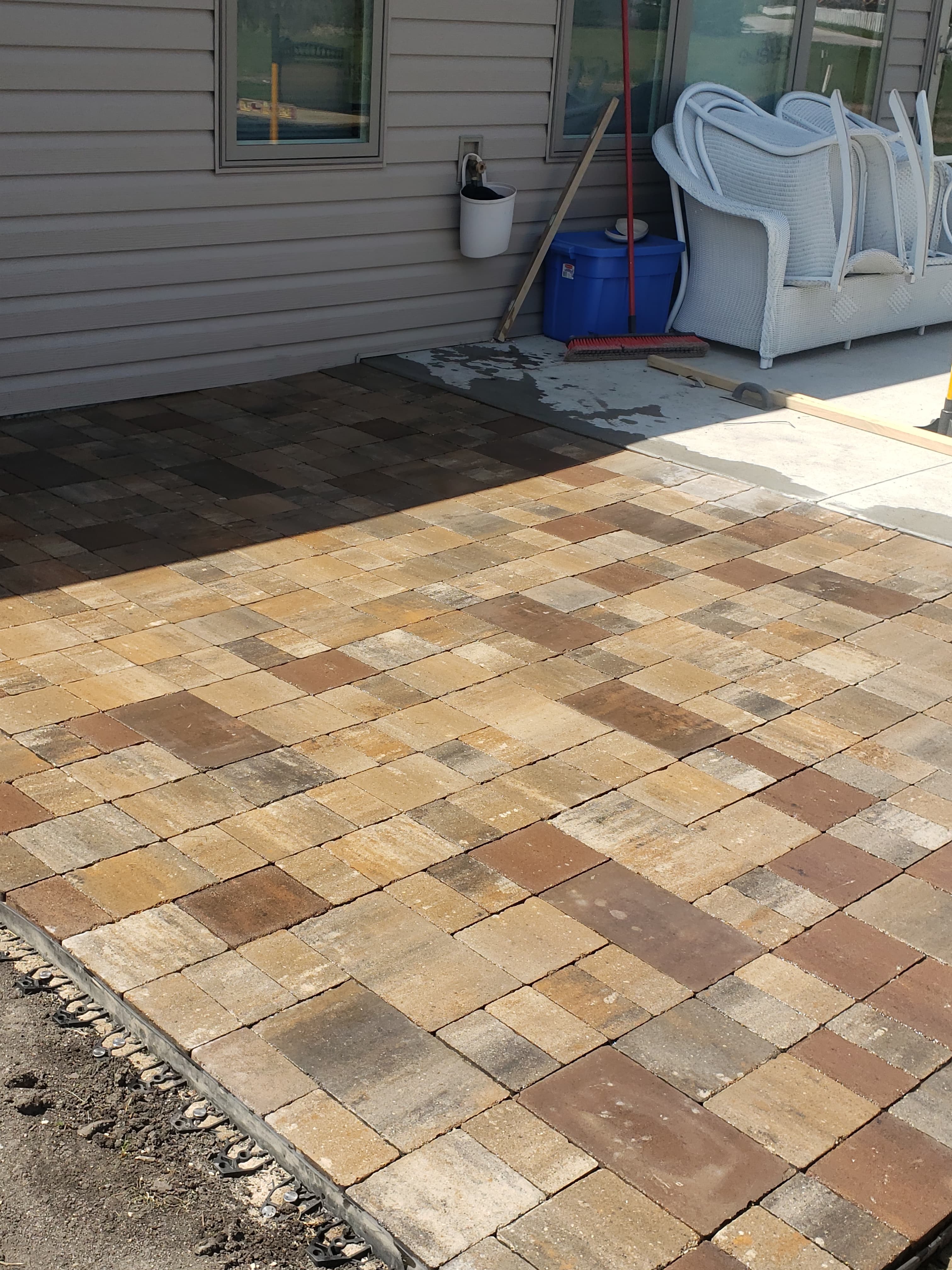 Completed multi-color paver patio installation in West Fargo ND